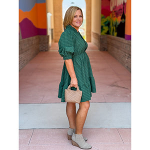 Jennapher Ruffle Trim Textured Dress - Palm Green