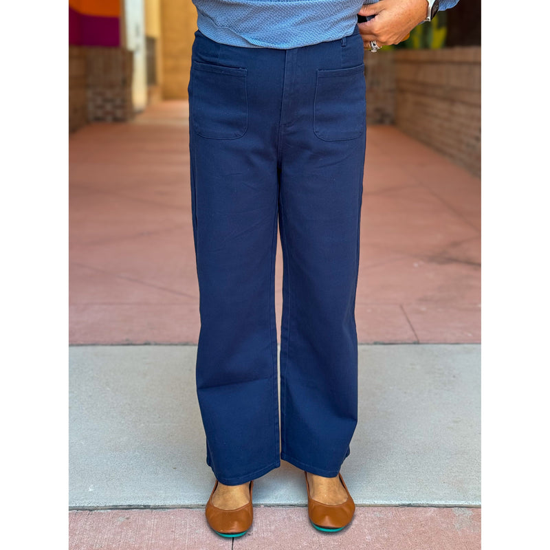 Suni High Waisted Wide Leg Pants - Navy