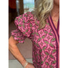 Kelsie Abstract Pattern Short Puff Sleeve Top - Wine