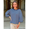 Romy Wide 3/4 Sleeves Stripe Top with Lace Accent - Navy