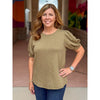 Eve Puffed Sleeve Ribbed Top - Olive