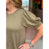 Eve Puffed Sleeve Ribbed Top - Olive