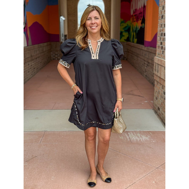 Aubrey Short Puff Sleeve Dress - Black
