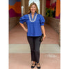 Katelyn Embroidered Puff Sleeve Top - Royal Blue