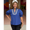 Katelyn Embroidered Puff Sleeve Top - Royal Blue