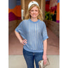 Democracy Dolman Short Sleeve Two Tone Space Dye Sweater - Horizon Blue Multi Stripe