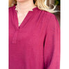 Tammy Split V Neck Long Sleeve Blouse - Burgundy