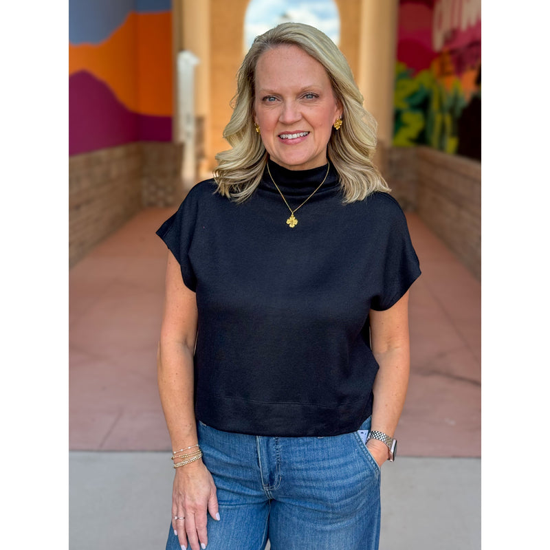 Shannon Mock Neck Knit Top - Black