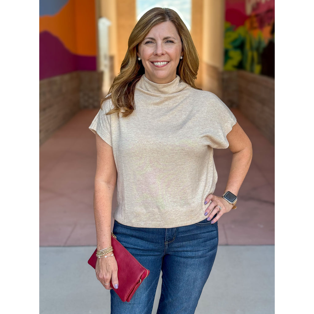 Shannon Mock Neck Knit Top - Oatmeal