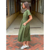 Heather Short Sleeve Zipper Front Midi Dress - Olive