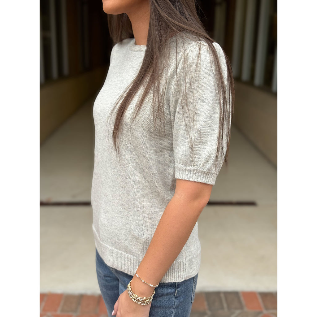 Patricia Braided Neck Detail Short Sleeve Sweater - Gray