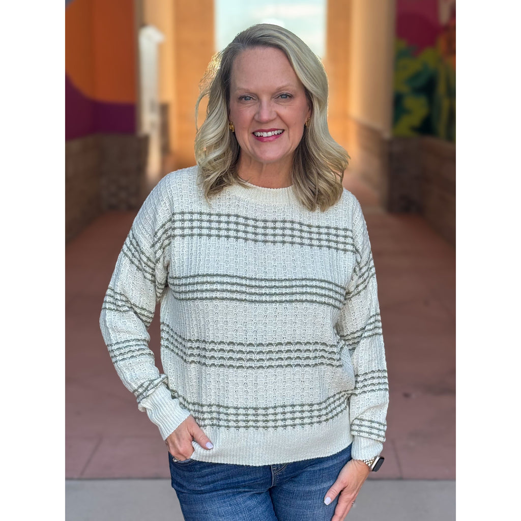 Marilyn Textured Stripe Sweater - Light Olive