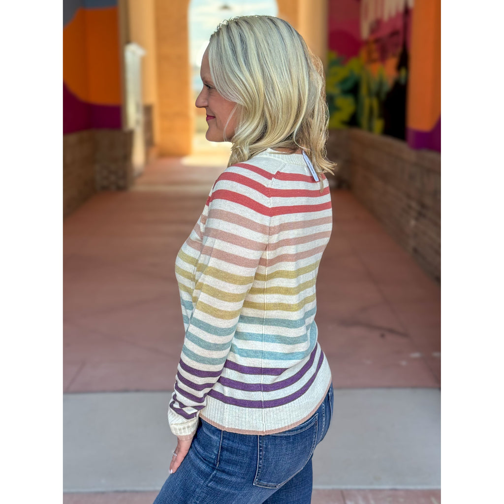 Delancey Multi Stripe Crew Neck Sweater - Rust/Taupe