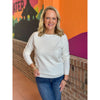 Dinah Wide Crew Neck Waffle Mixed Media Pullover Sweater - Ivory