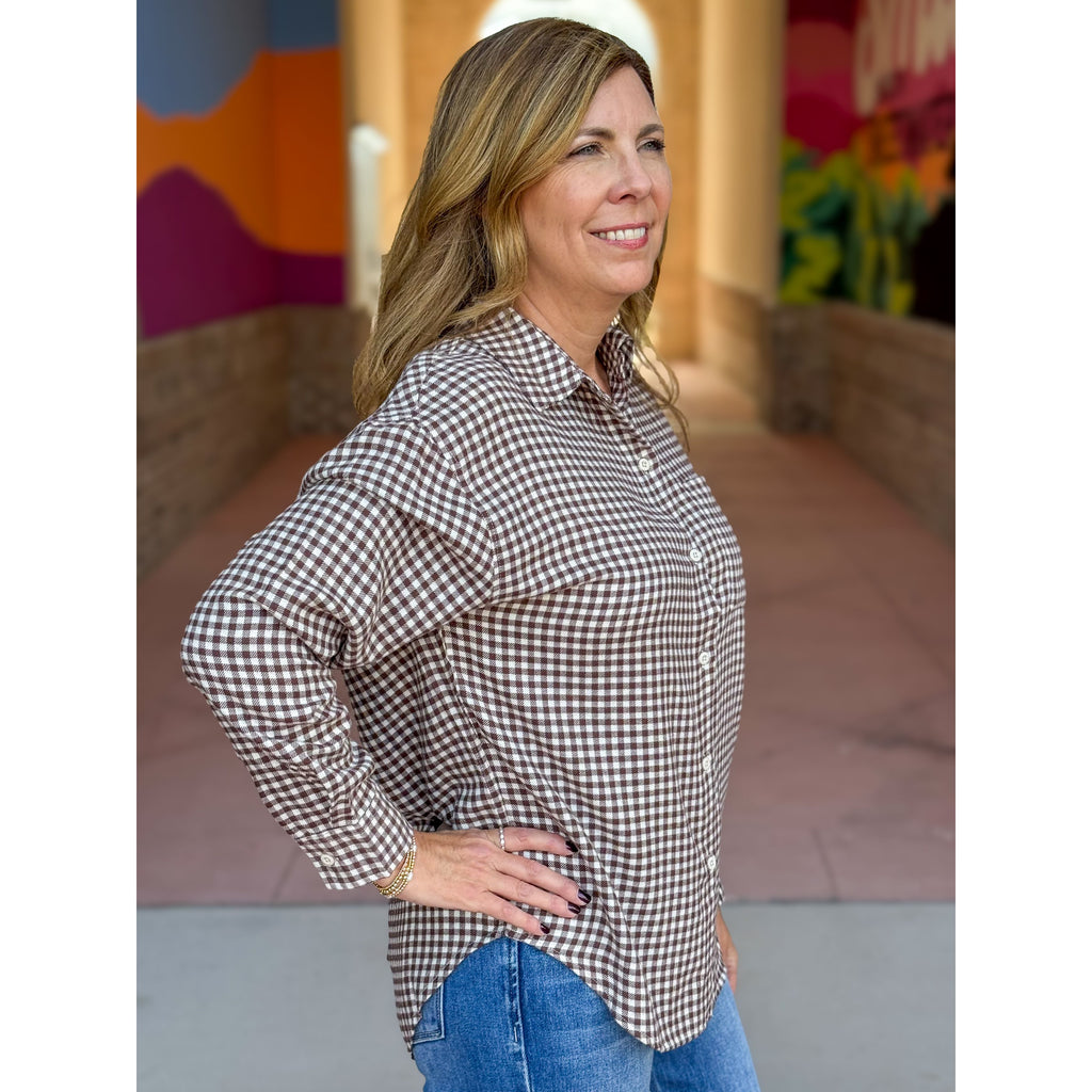 Z Supply River Plaid Button Up - Chocolate Cherry