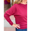 Delia Fine Gauge Sweater with Braided Pointelle Sleeves - Rosewood