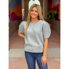 Christine Short Sleeve Cable Knit Sweater Top - Heather Grey