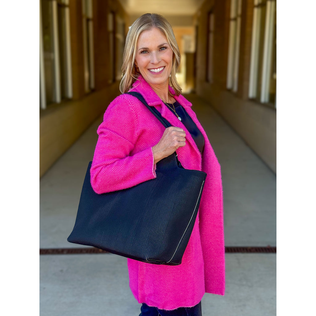 Liverpool Los Angeles Long Sleeve Open Front Sweater Coat - Deep Raspberry Pink