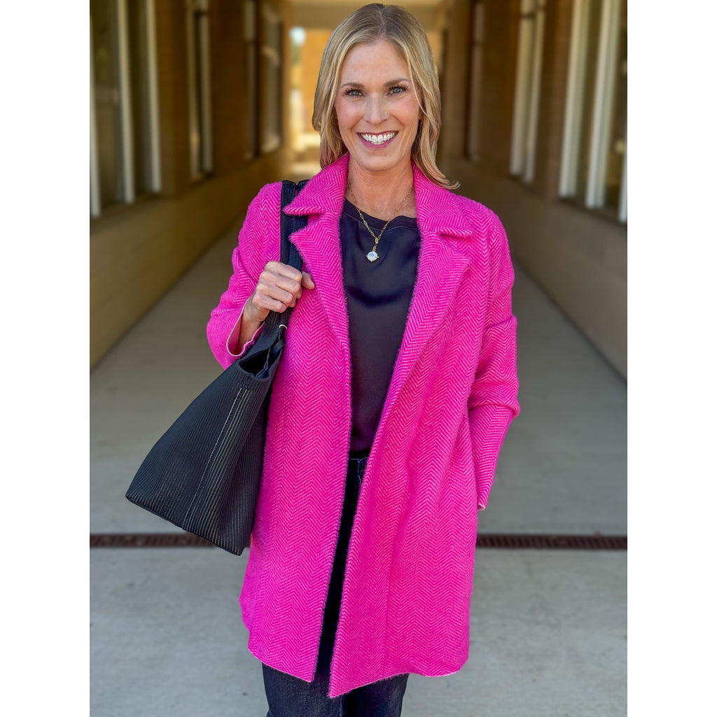 Liverpool Los Angeles Long Sleeve Open Front Sweater Coat - Deep Raspberry Pink