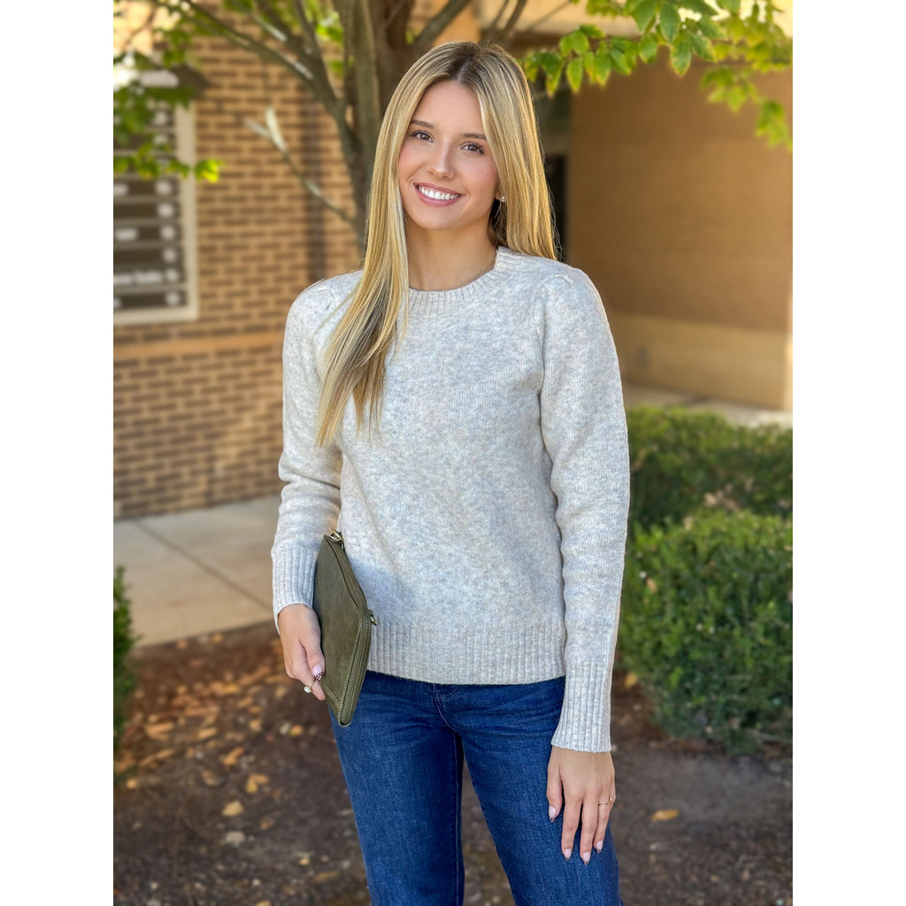 Lisa Long Puff Sleeve Crew Neck Sweater - Oatmeal
