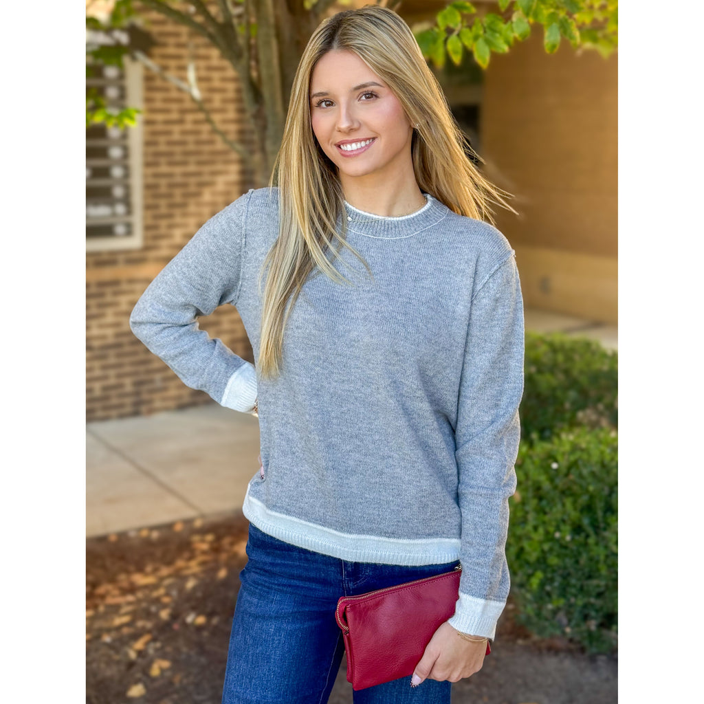 Gabrielle Colorblock Knit Sweater - Heather Grey