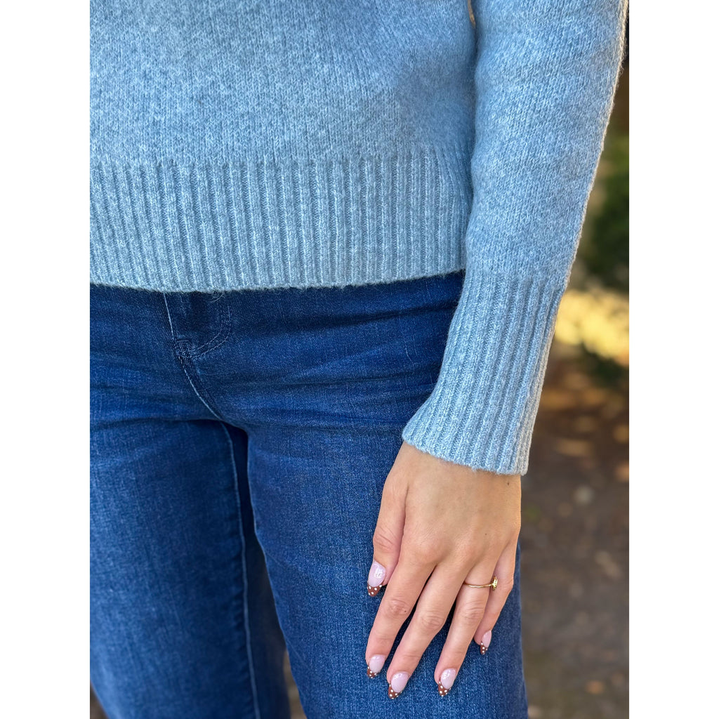 Lisa Long Puff Sleeve Crew Neck Sweater - Heather Grey