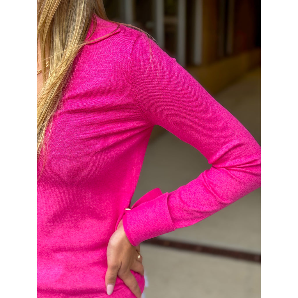 Alyssa Long Sleeve Polo Knit Top - Hot Pink