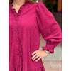 Carisse Corduroy Ruffle Trim Dress - Raspberry