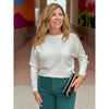 Delia Fine Gauge Sweater with Braided Pointelle Sleeves - French Vanilla