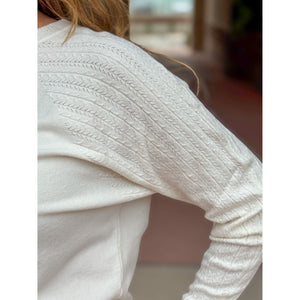 Delia Fine Gauge Sweater with Braided Pointelle Sleeves - French Vanilla