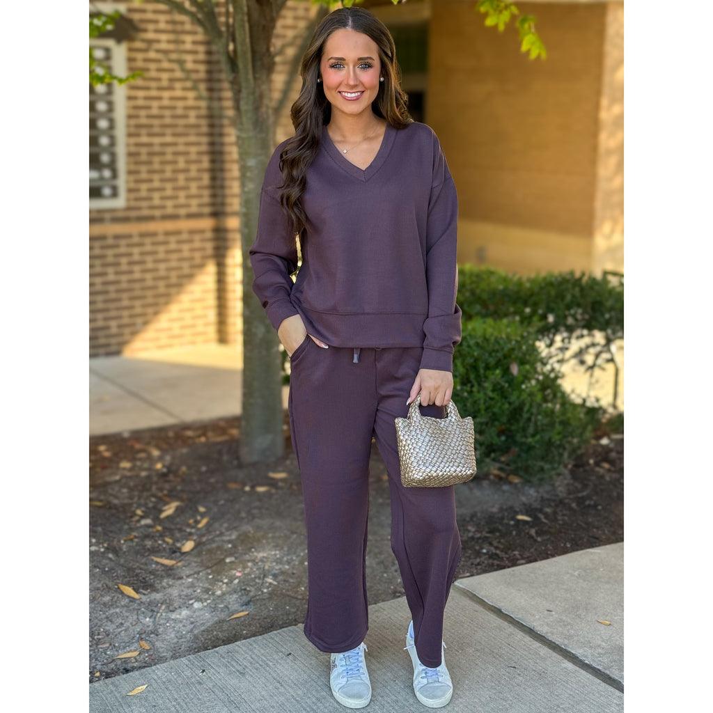 Martina V-Neck Pullover - Raisin Rib