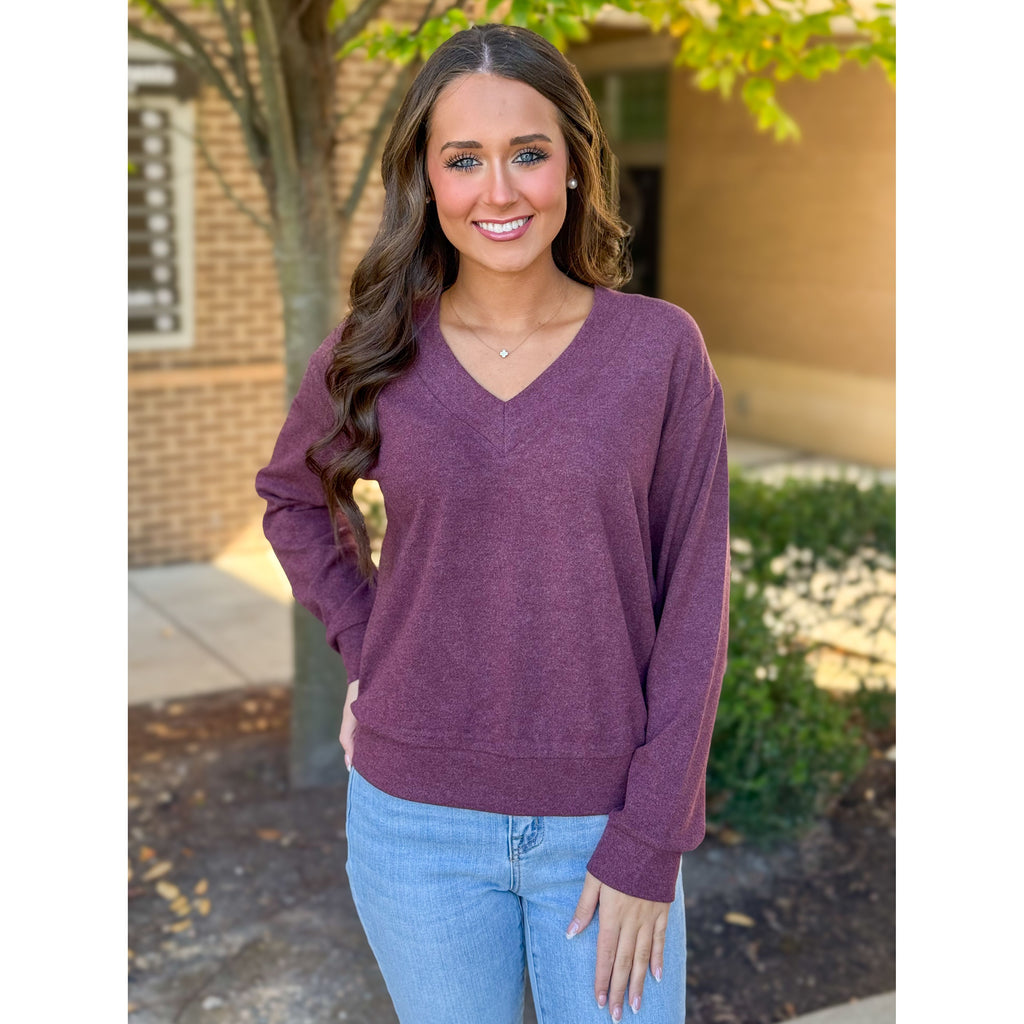 Manal V-Neck Top - Wine Heather