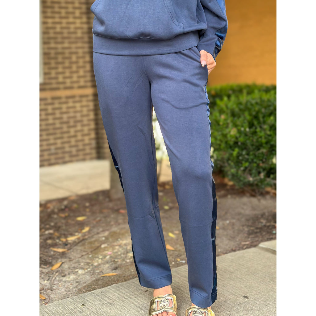 Stanton Contrast Satin Trim Detail Lounge Pants - Navy