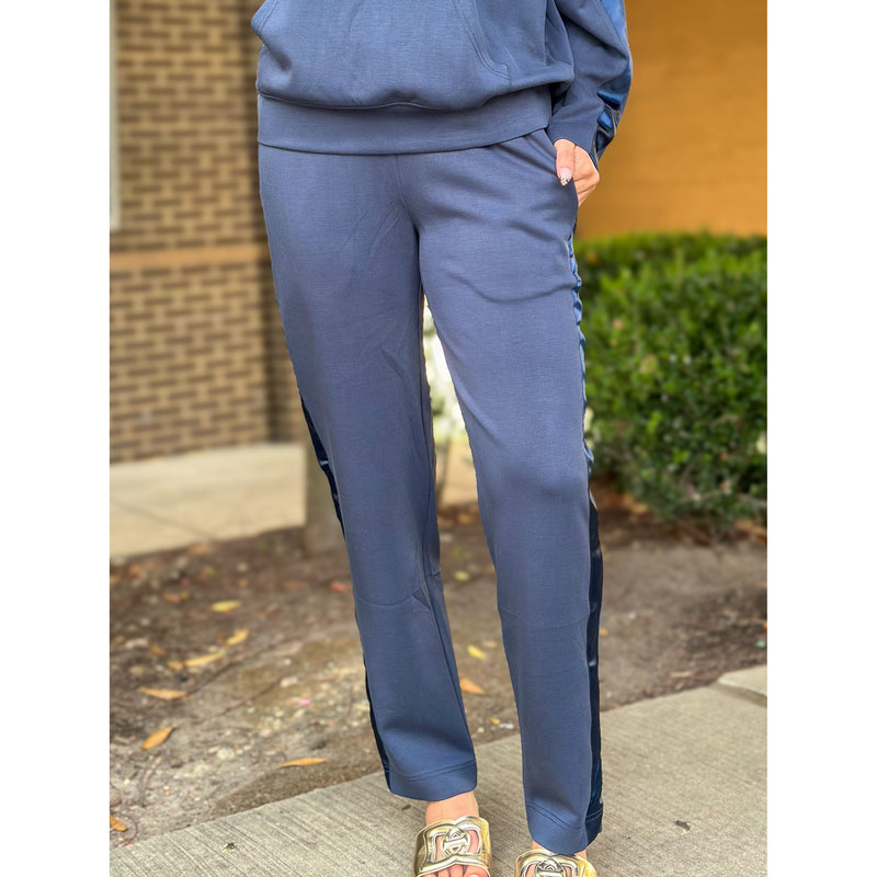 Stanton Contrast Satin Trim Detail Lounge Pants - Navy