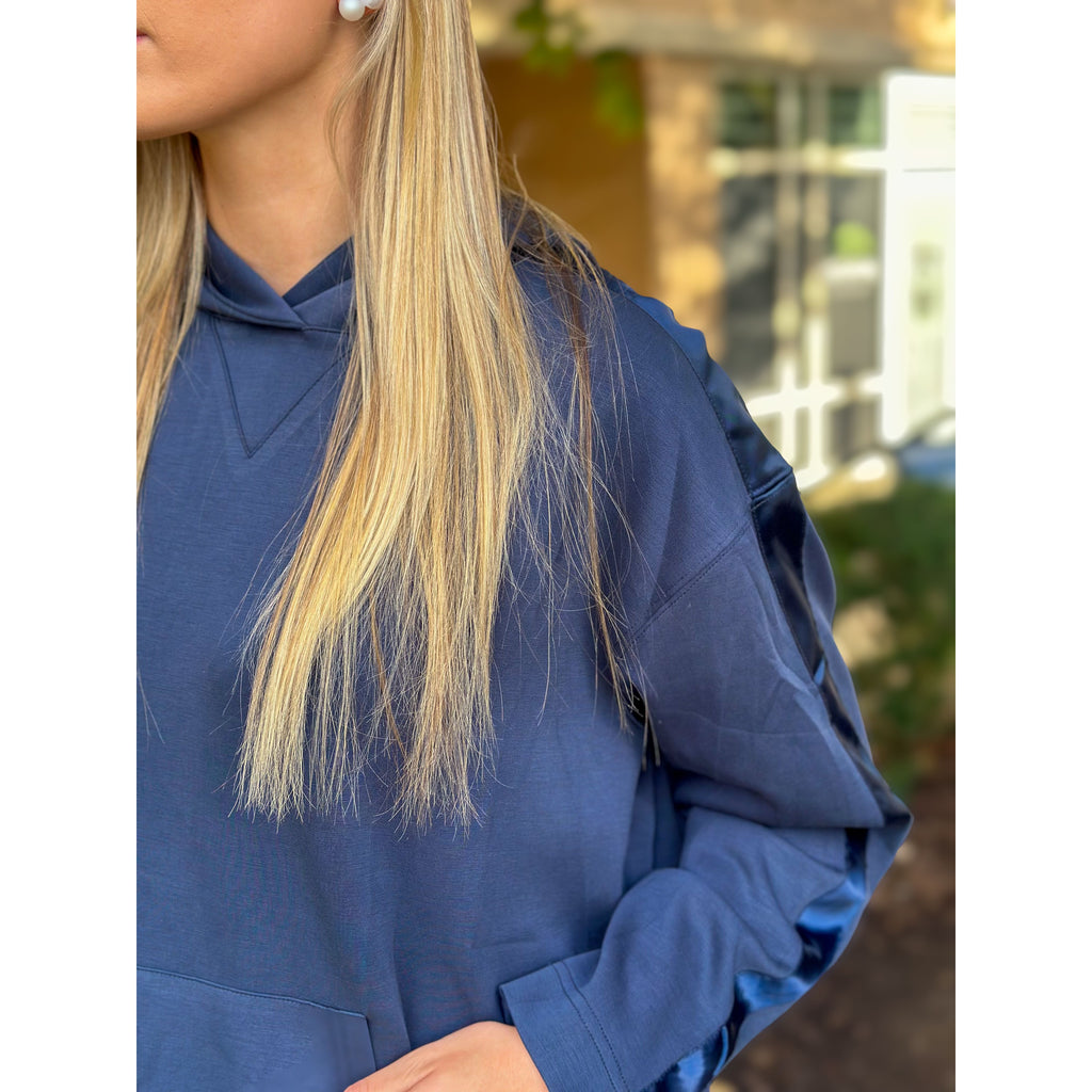 Alden Contrast Satin Trim Detail Hooded Sweatshirt - Navy
