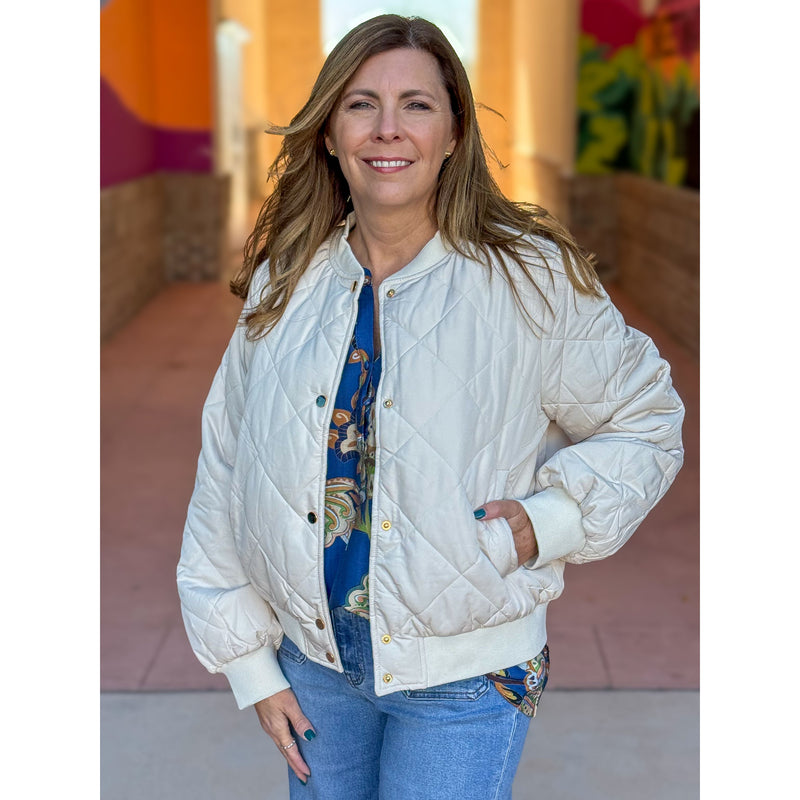 Reese Quilted Bomber Jacket - Ivory