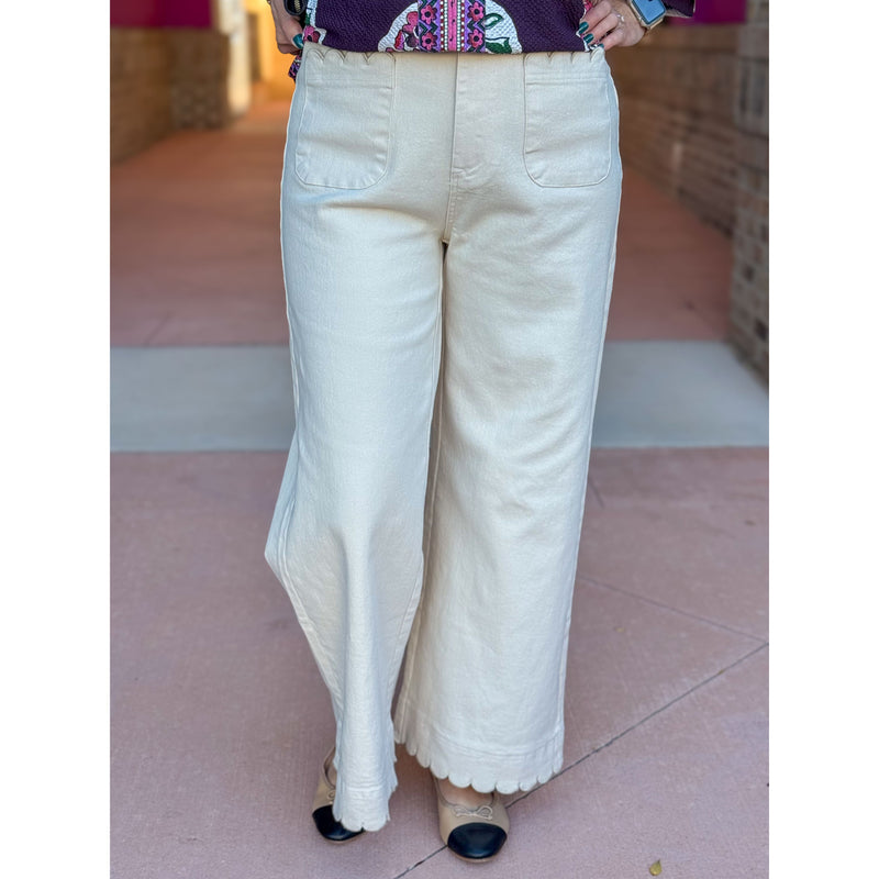 Amber High Waisted Wide Leg Pants - Ecru