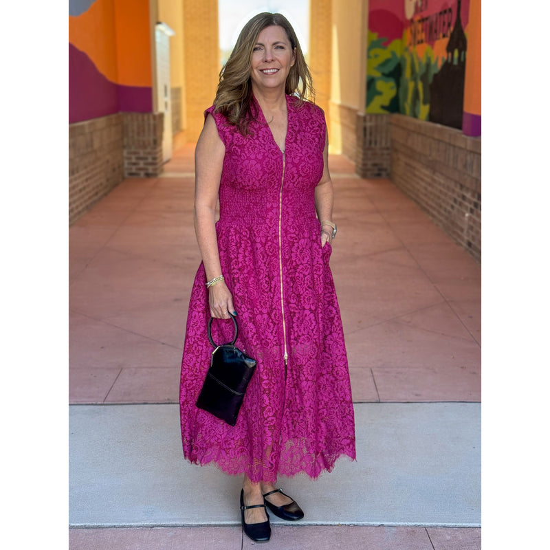 Sherry Zipper Front Sleeveless Lace Maxi Dress - Merlot