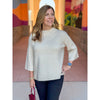 Angelina Metallic Mock Neck Bell Sleeve Sweater - Cream Gold