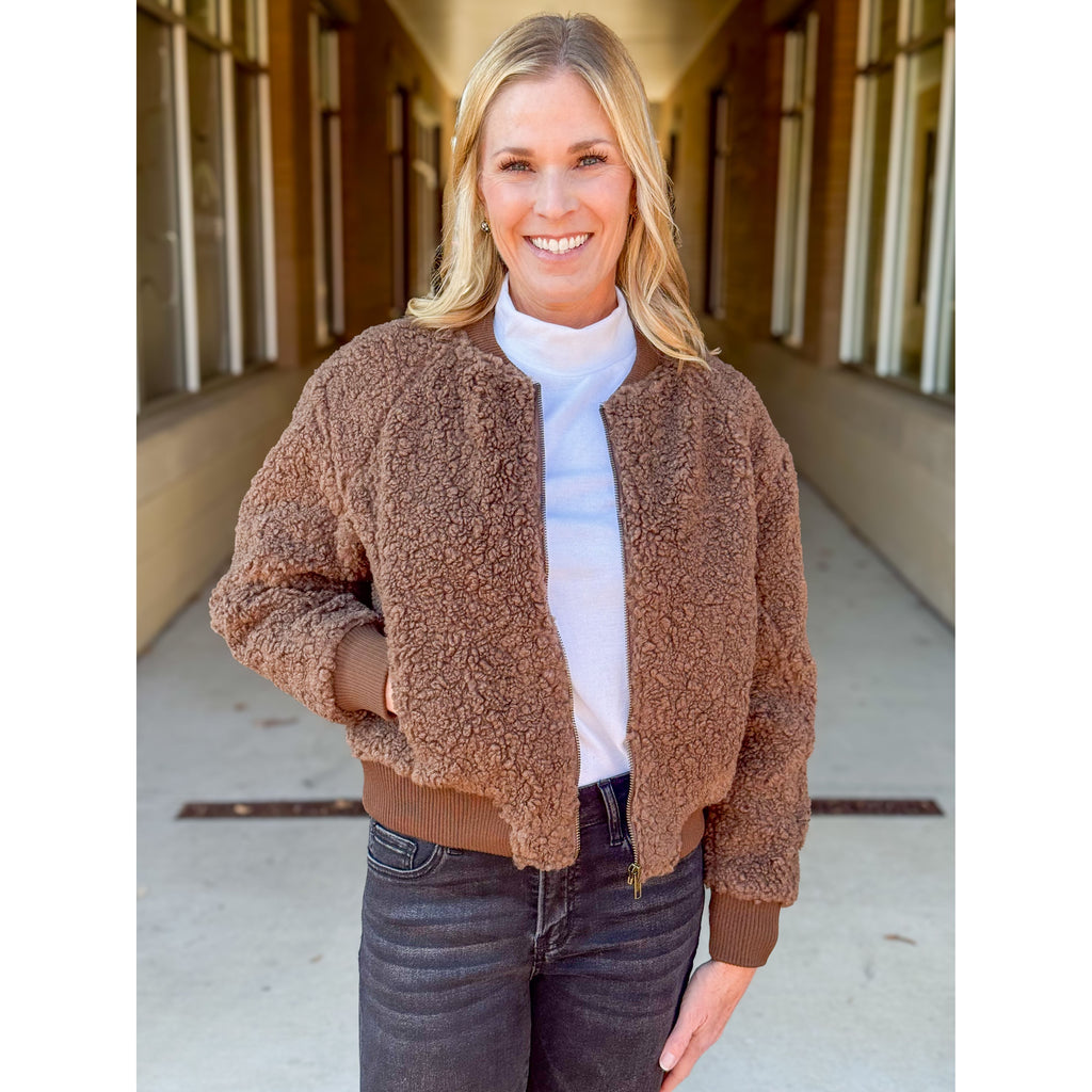 Dear John Felicia Sherpa Bomber Jacket - Toasted Walnut