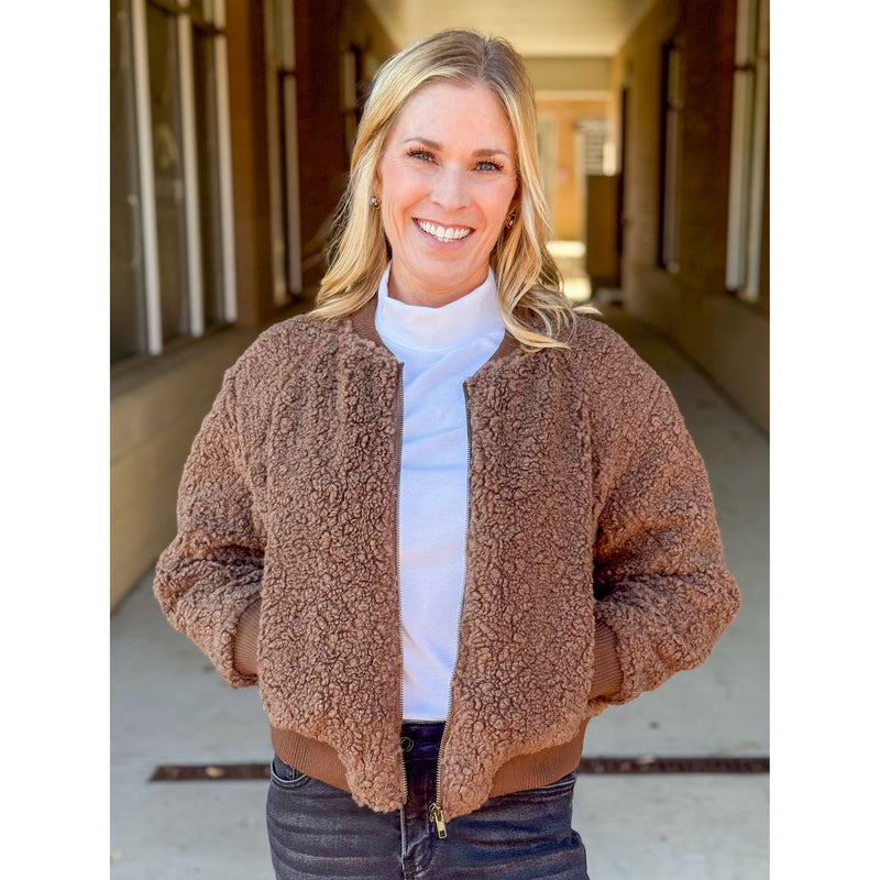 Dear John Felicia Sherpa Bomber Jacket - Toasted Walnut