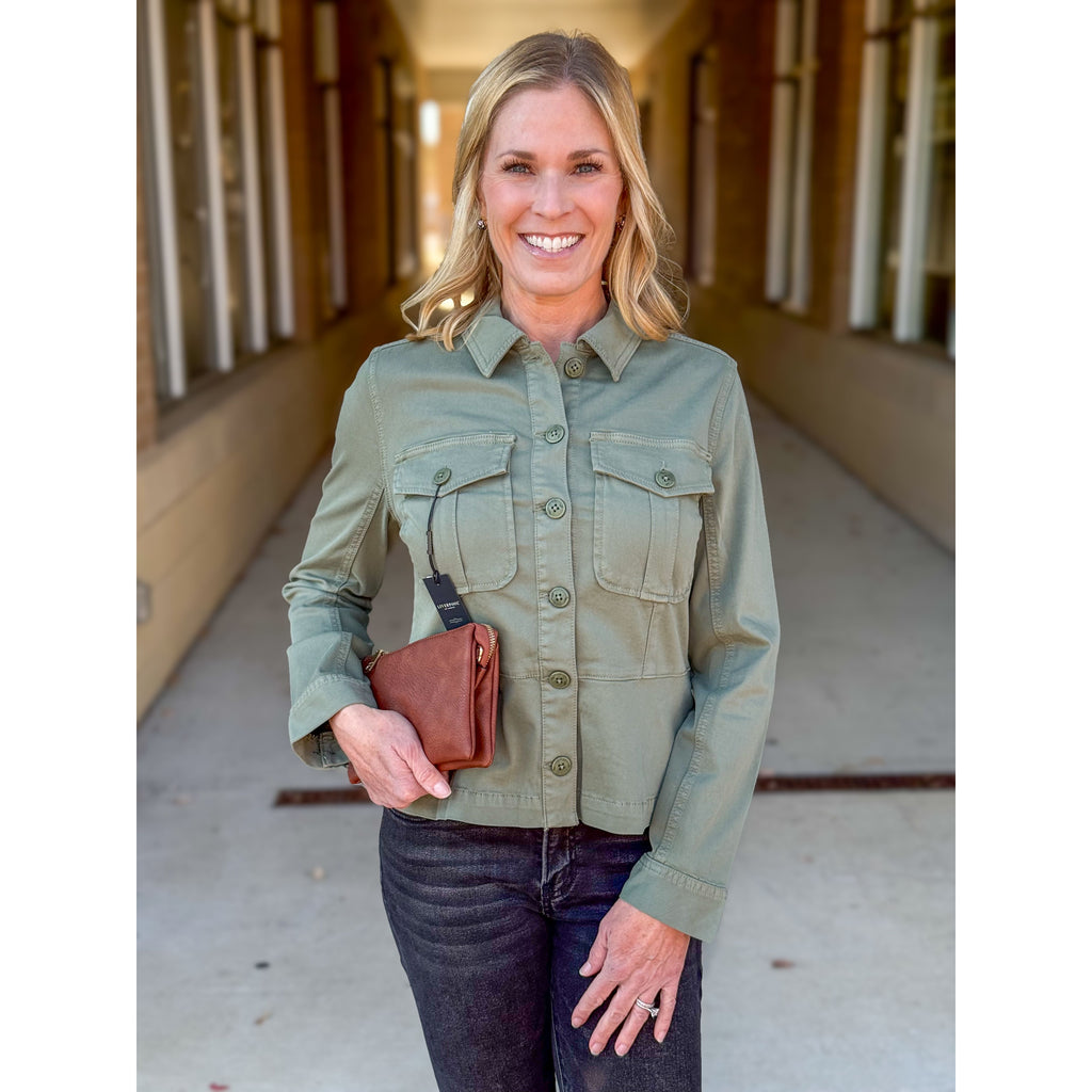 Liverpool Los Angeles Peplum Hem Trucker Jacket - Martini Olive