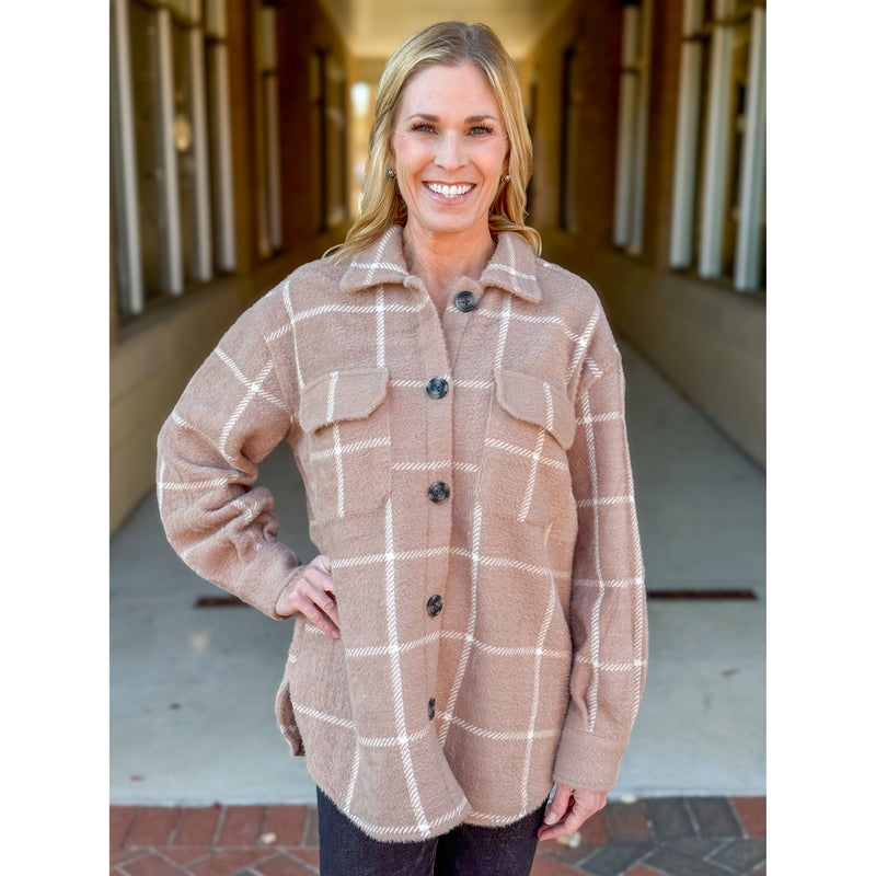 Z Supply Plaid Tucker Jacket - Heather Taupe