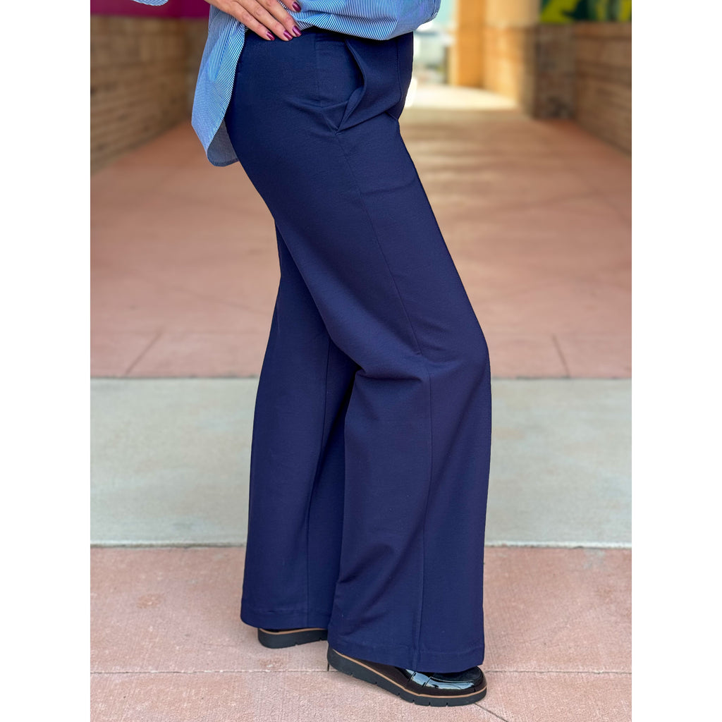 Liverpool Los Angeles Kayla Wide Leg Pull On Trouser Pants - Cadet Blue