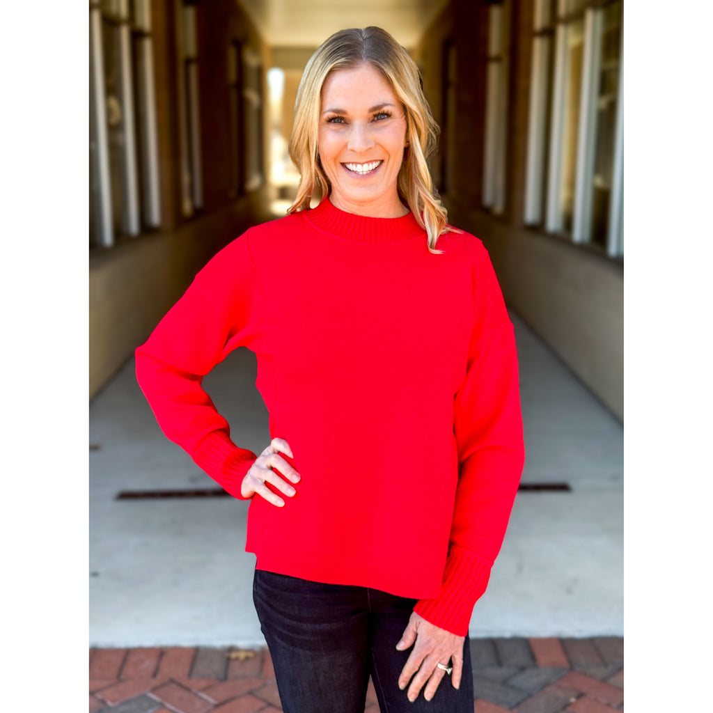 Jodi Mock Neck Pullover Sweater - Red