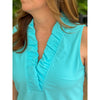 Evelyn Ruffle Neckline Sleeveless Top - Sky