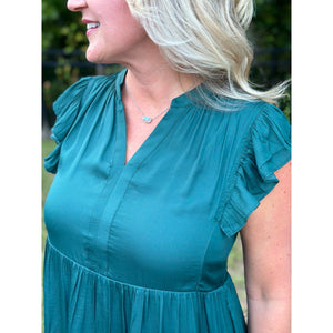Elyse Satin Tier Detail Mini Dress - Hunter Green