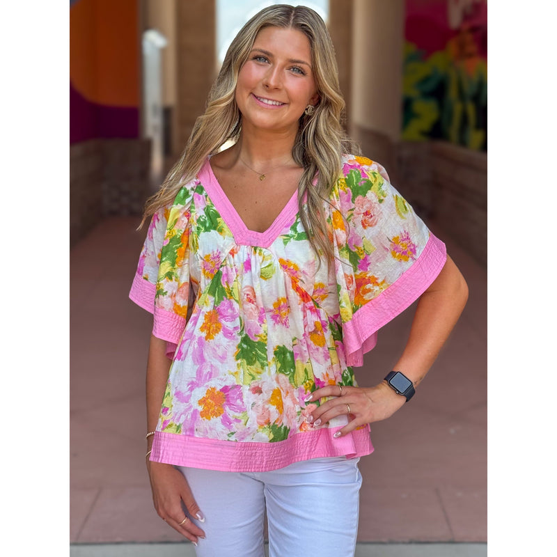 Sunny Floral Babydoll Top - Pink/Cream