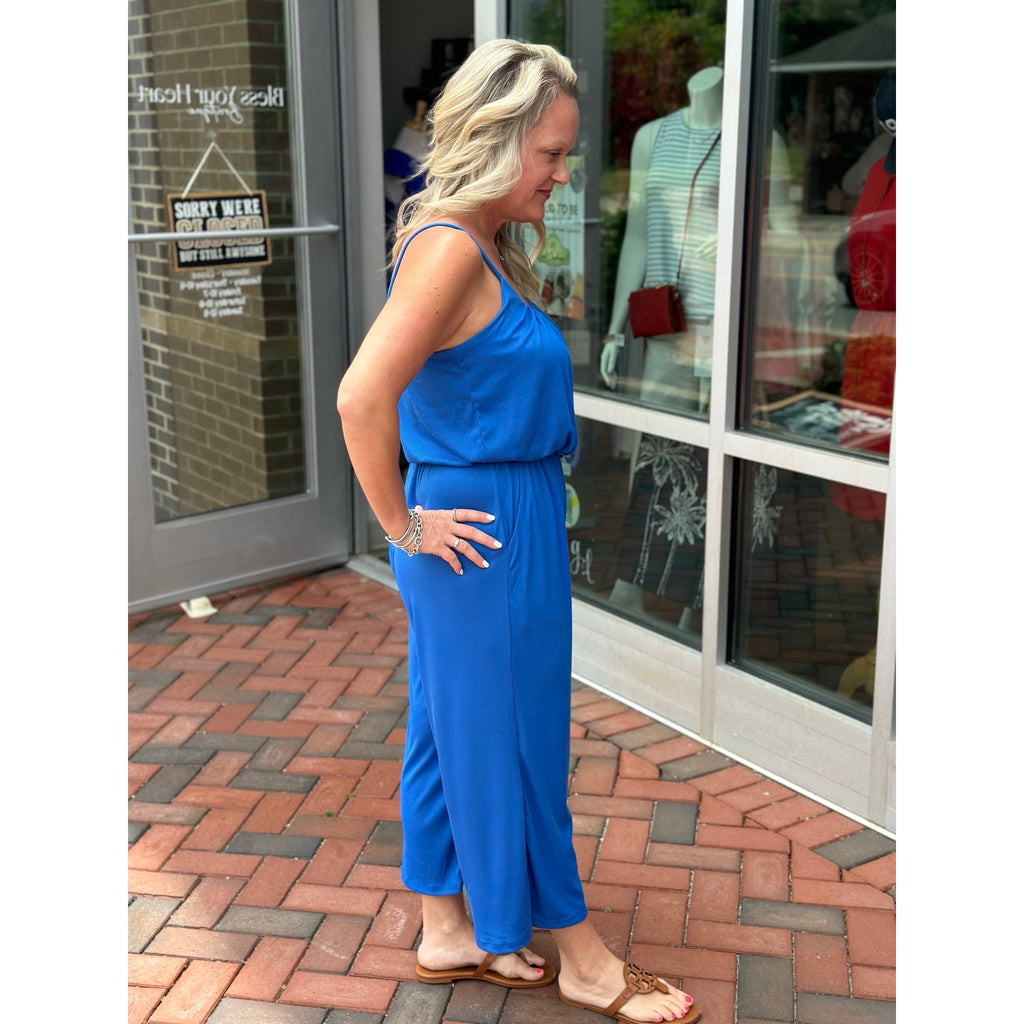 Somer Cropped Spaghetti Strap Jumpsuit - Blue