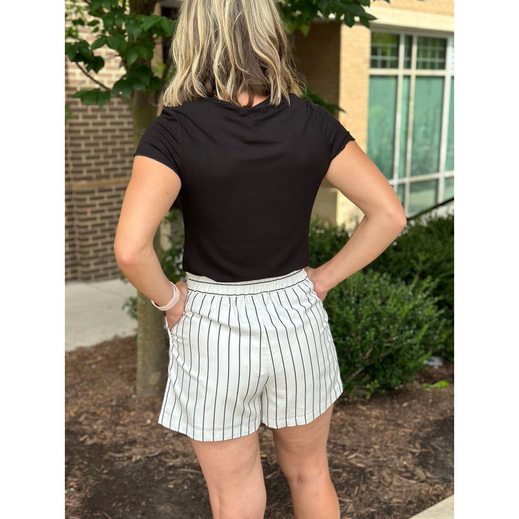 Leah Stripe Woven Shorts - White/Black